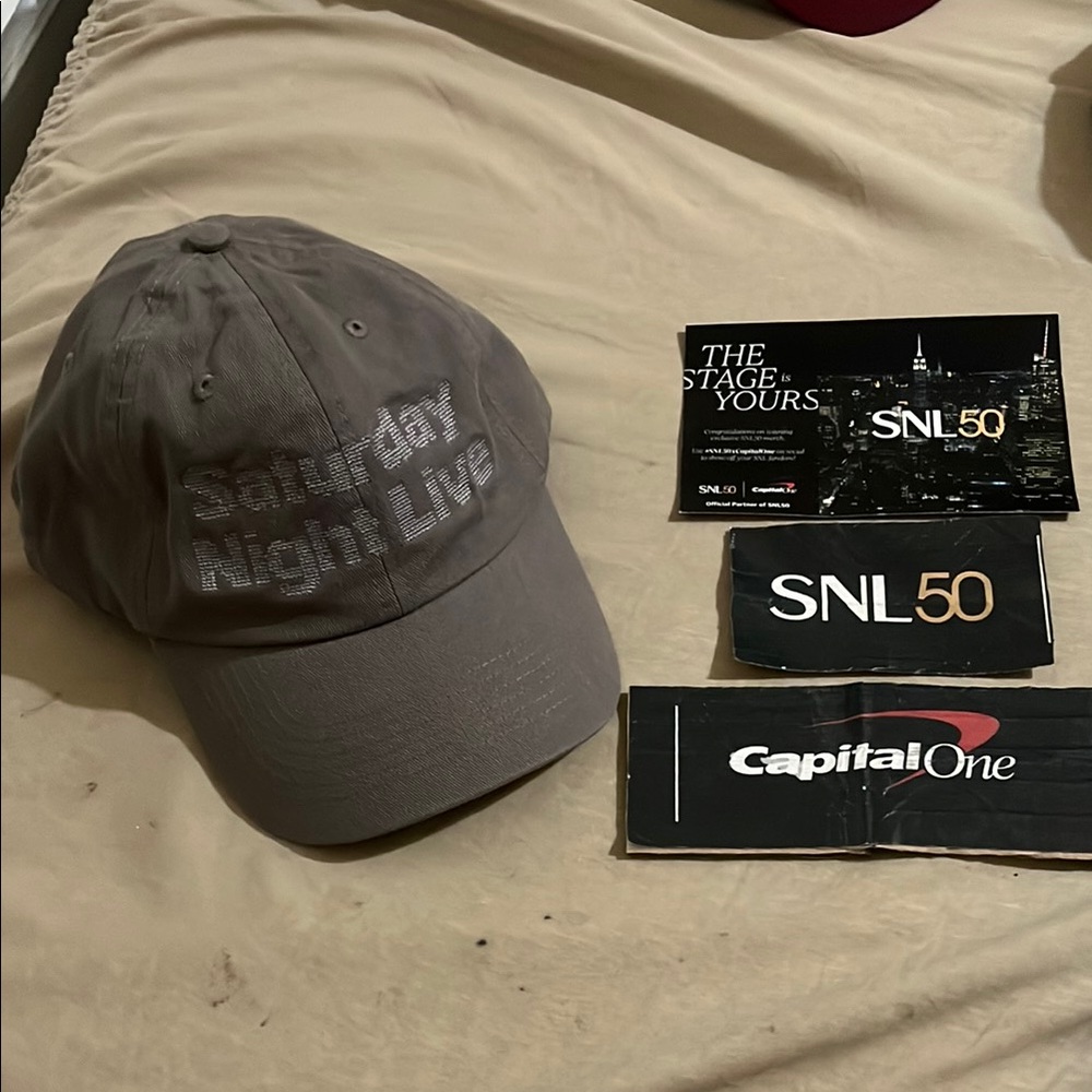 SNL 50th NEW Cap Hat Grey Feb 2025 Saturday Night Live with inserts & card
